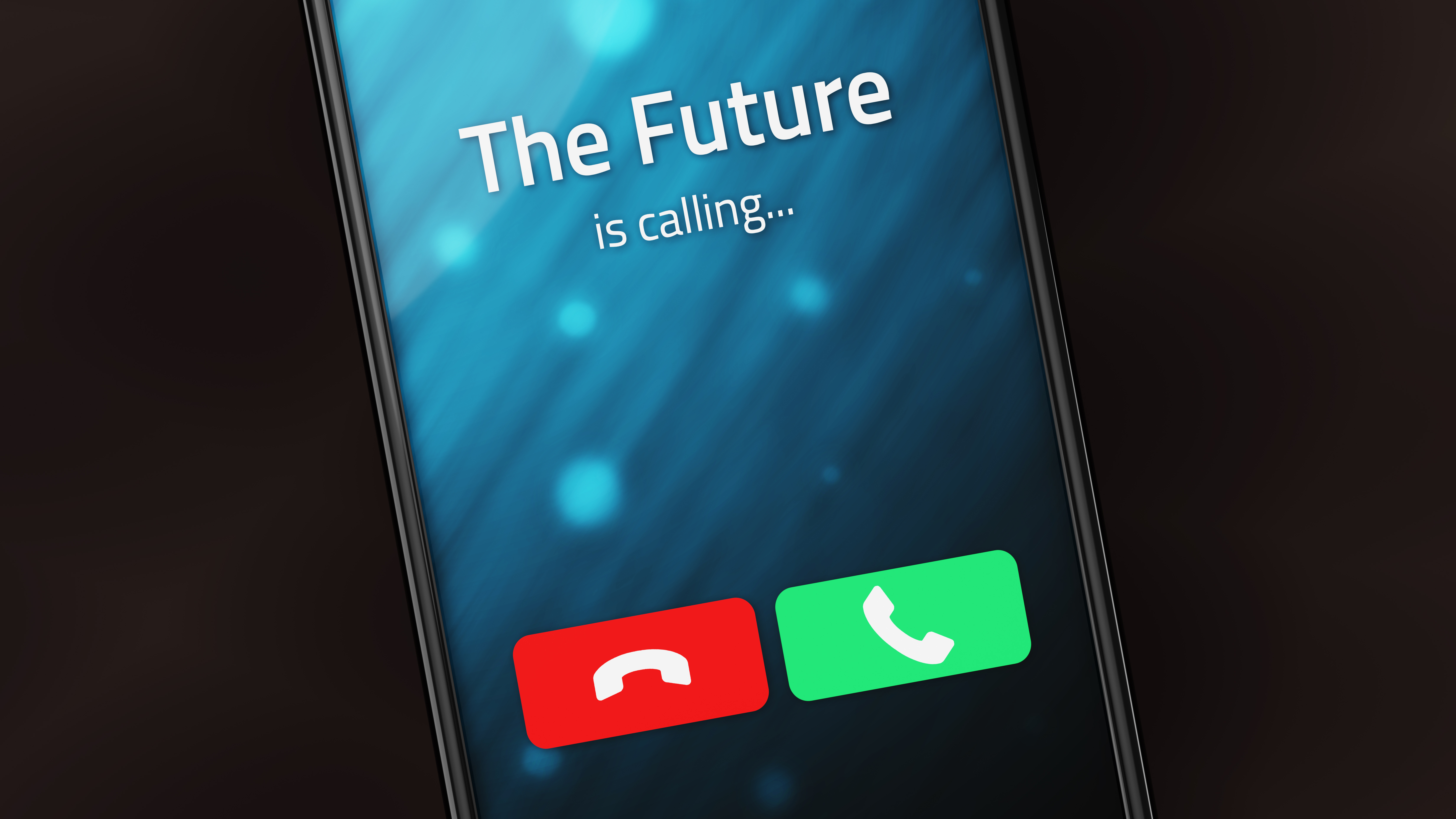 A phone with the words "The Future is calling" on the screen.